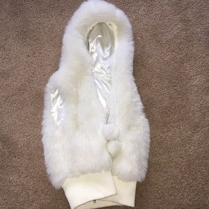 White fur vest with hood